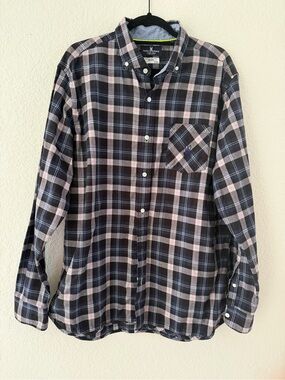 Psycho Bunny Plaid Button Down Shirt Pima Cotton Mens XL Gray Pink Black
